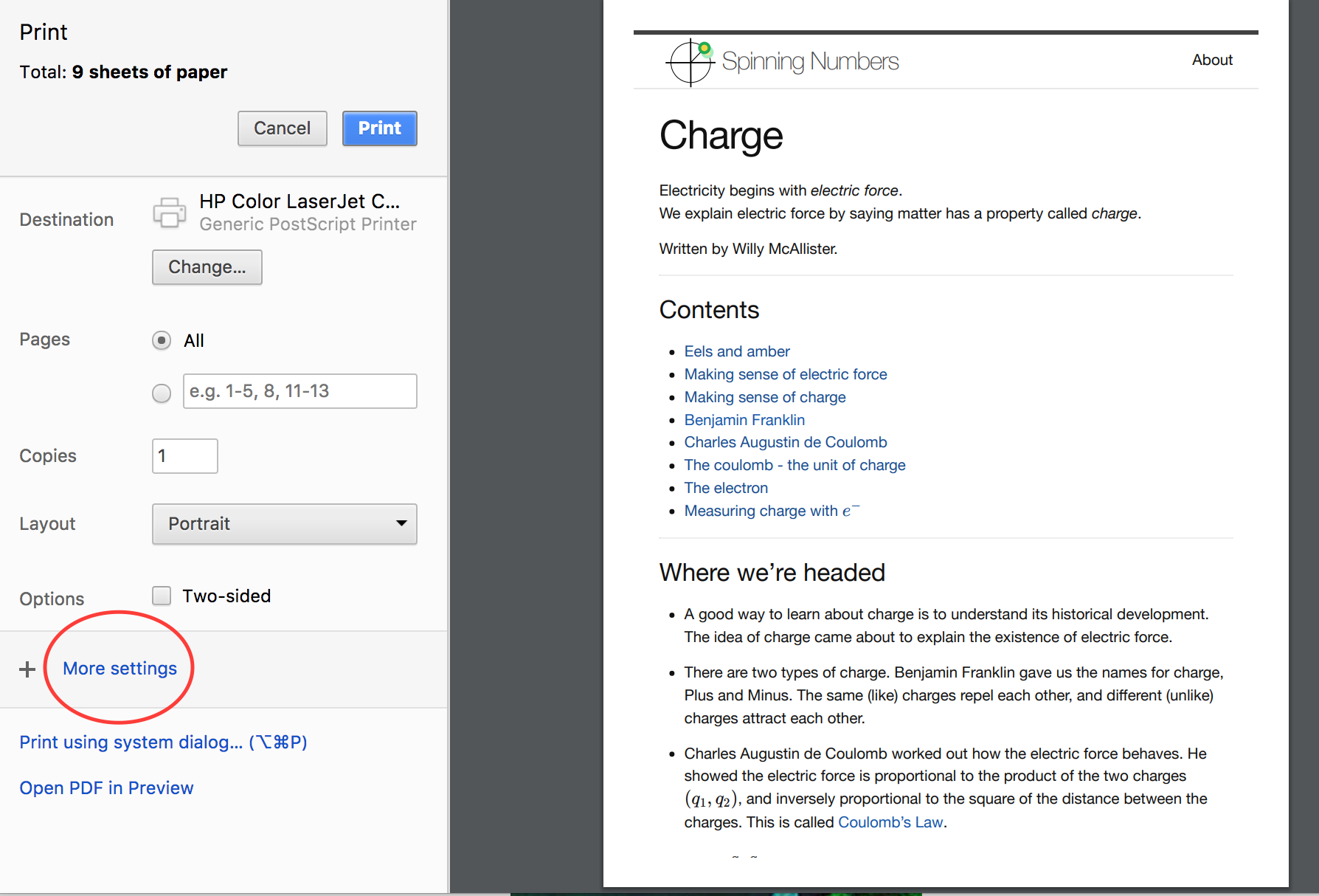 Printing dialog box - scale setting